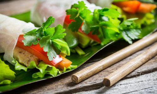 Spring rolls with vegetables and chicken Spring rolls with vegetables and chicken